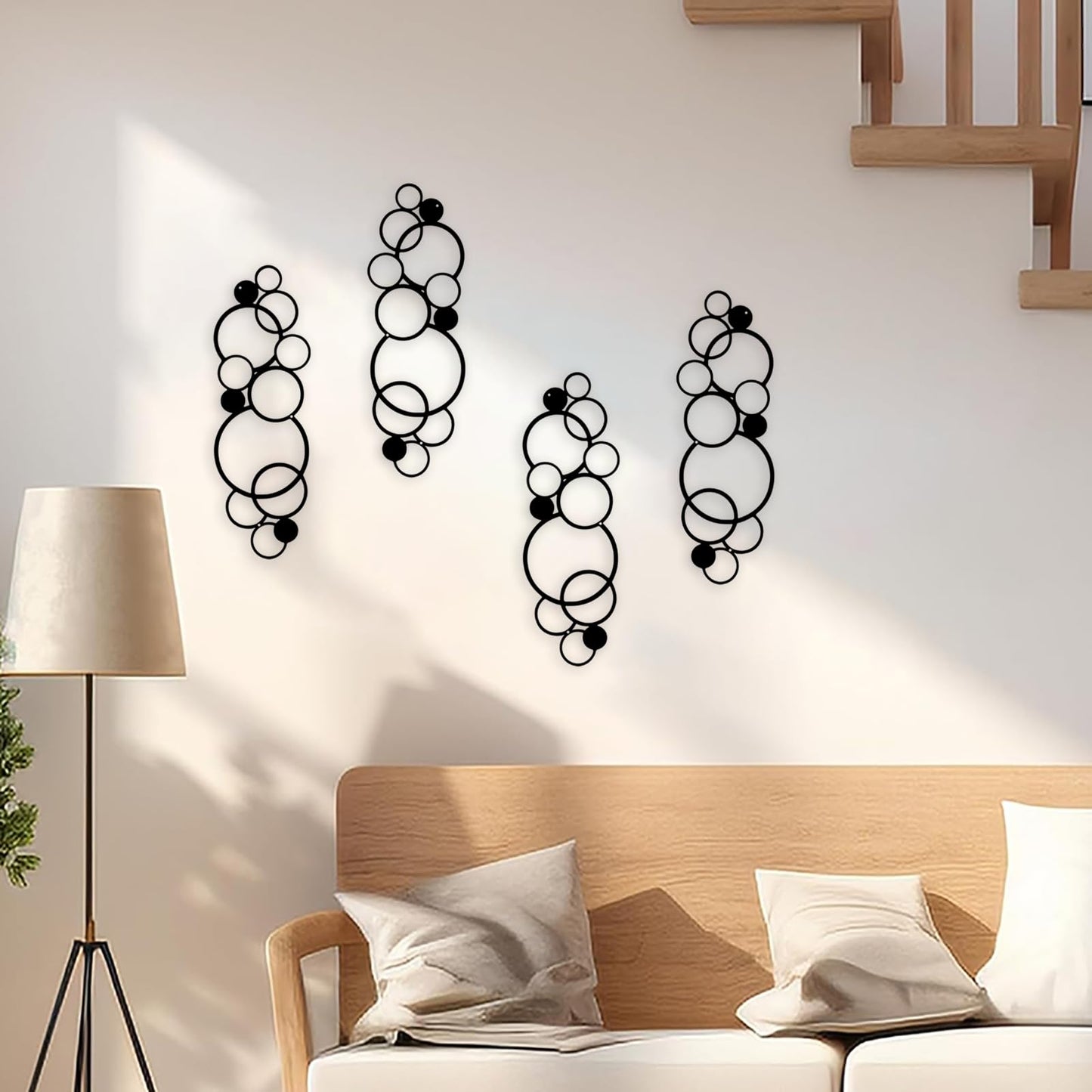 ELENWYNN 2 Pcs Abstract Metal Wall Decor, Minimalist Hanging Single Line Art, Modern Geometrical Sculptures Painting for Living Room Bedroom Bathroom Study Home Ornamental-Black,17.3x5.7in