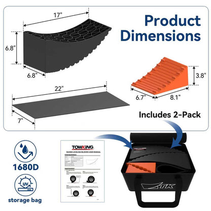 TOWKING Curved Leveling Blocks, 6" Lift, 35,000 lbs, Raised Tire Change Ramp, 2-Pack Heavy Duty Camper Leveler System, Perfect for 5th Wheels, Class A Motorhomes, and Wide-Axle Trailer