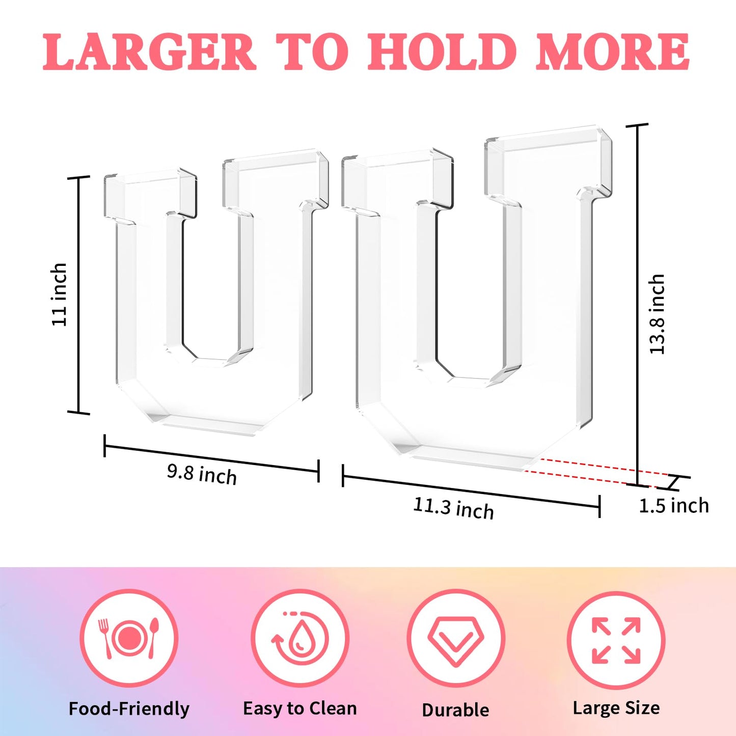 Tdsuco 13.8" Acrylic Letter Charcuterie Tray, Charcuterie Letters Fillable Box for food, Reusable Serving Cake Candy Dish Display Tray for Birthday Anniversary Party Decoration (Letter U)