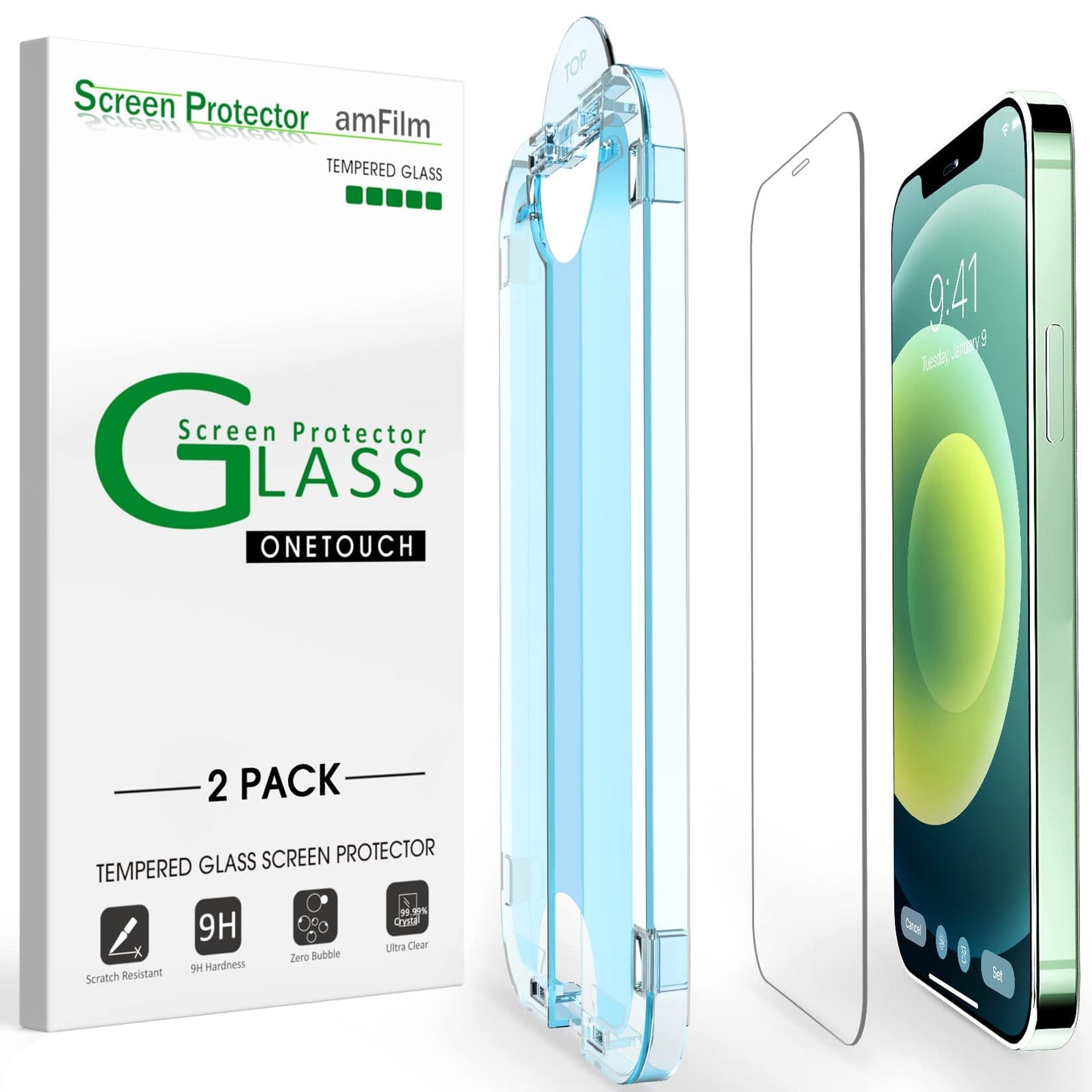 amFilm Auto-Alignment OneTouch for iPhone 16 [6.1''] Screen Protector + Camera Lens Protector, Tempered Glass, 30 seconds Installation, Bubble Free, Case Friendly, Anti-Scratch [2+2 Pack]