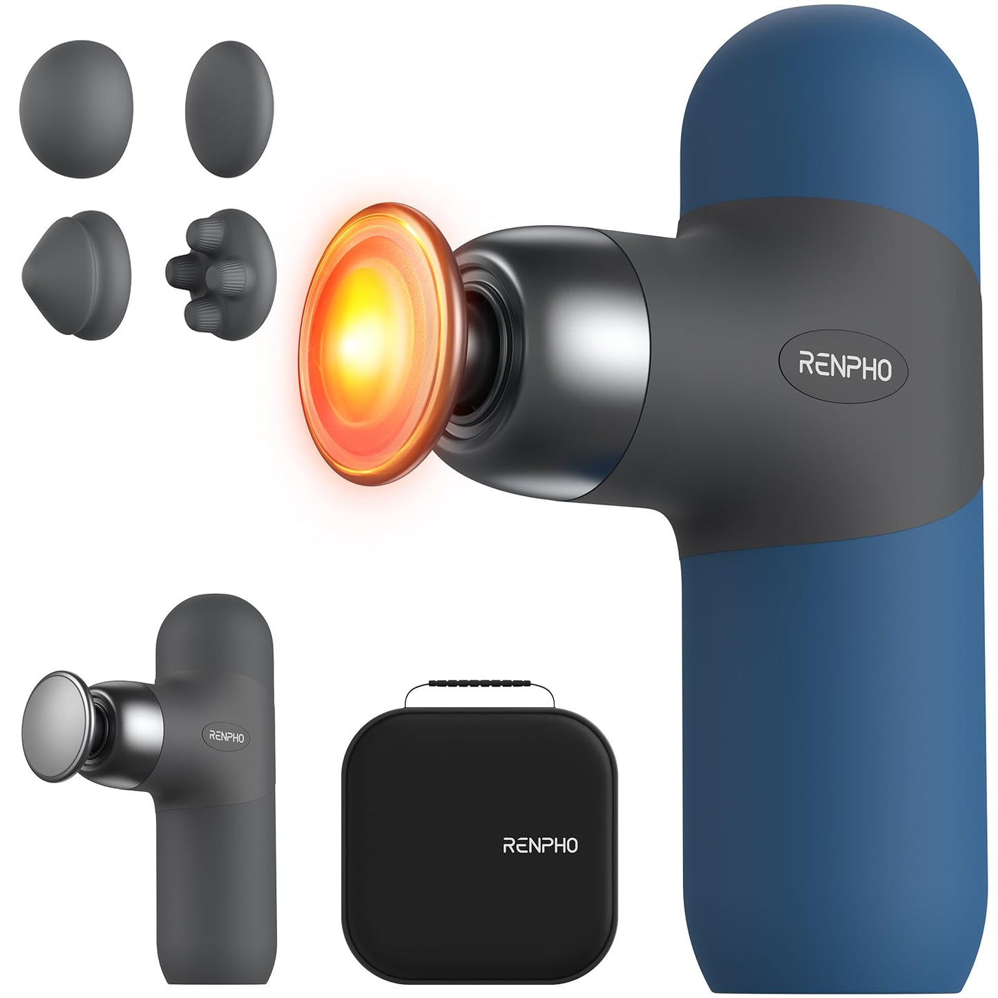 RENPHO Mini Thermal Massage Gun with Heat, Portable Deep Tissue Percussion Massager, Color Silicone Sleeves Travel Size with Carry Case, Grey