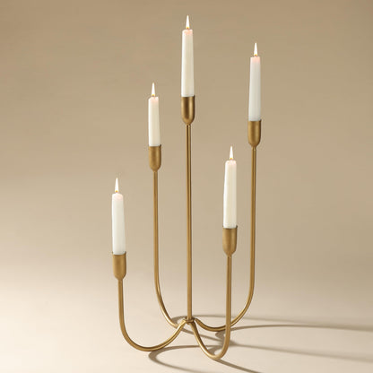 Perfnique 5-Candle Iron Candelabra, 17 Inch Antique Brass Gold Candle Holder, Hand-Forged Cast Gold Candle Holder for Wedding, Event, Christmas & Dining, Table Centerpiece Décor