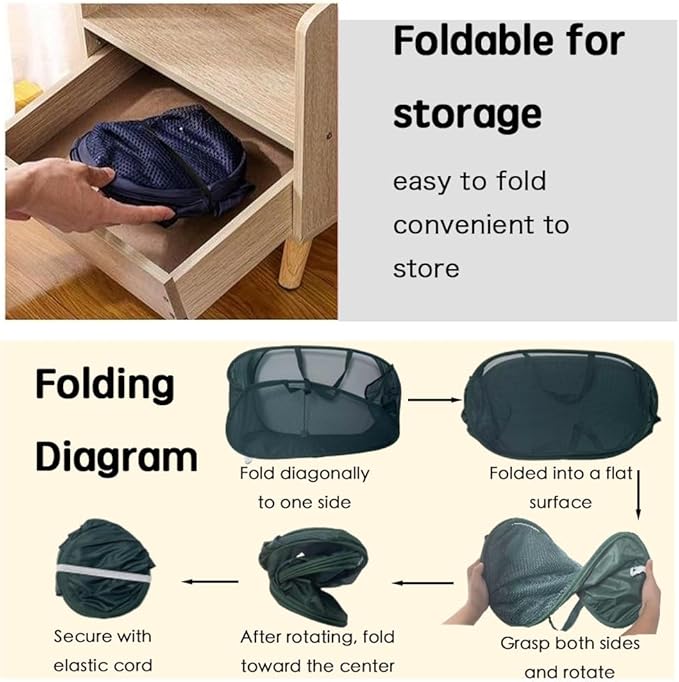 1 Pack Collapsible Laundry Baskets Popup Mesh Laundry Basket Durable Handles