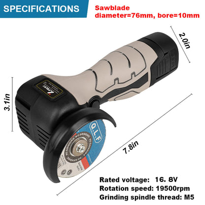 ZFULVO Cordless Brush Angle Grinder Kit, 19500rpm Mini Electric Angle Grinding Tool with 2pcs 16.8V 2000mAh Batteries and 5-Cutting Discs, Grinder Handheld Cutter for Metal Wood