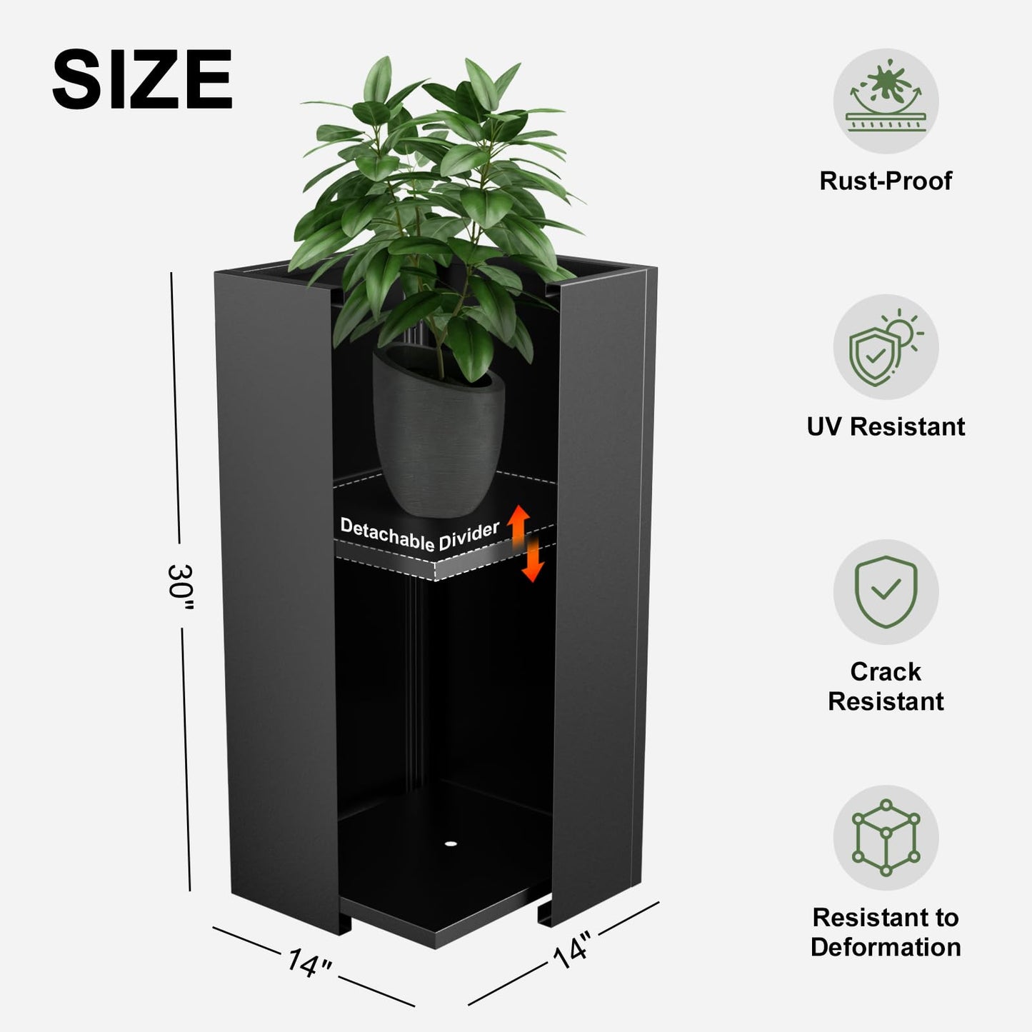 Baotree Metal Planter Box, Planter Boxes Outdoor Heavy Duty Metal Garden Planter Spliced Flower Pot with Partitions, All-Weather Use with Drainage Holes for Patio/Porch-30 x 14" x 14"