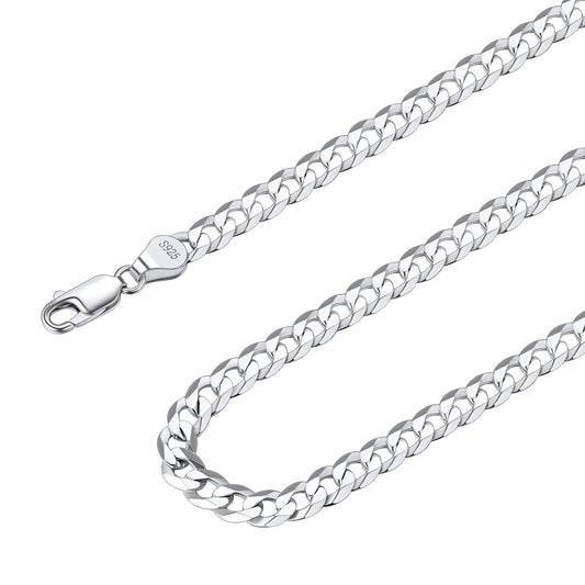 Suplight 925 Sterling Silver Cuban Chains Necklace for Men 5mm Flat Solid Mens Necklaces 20 Inch Men's Silver Chain Gift for Son Husband Father