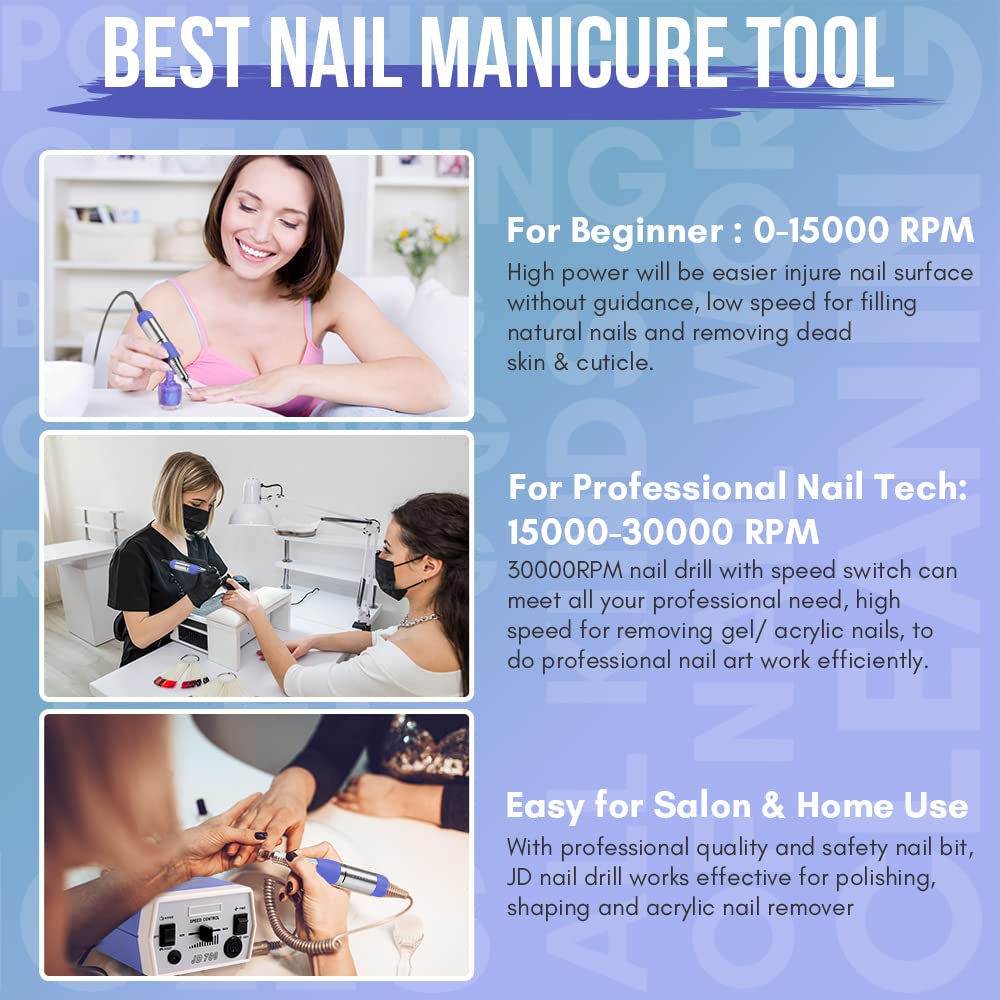 Makartt Electric Nail Drill - 35000RPM Rechargeable Efile with Coreless Motor, Nouvella Portable Nail Filer Machine for Acrylic Gel Removal with Drill Bits Set, Black