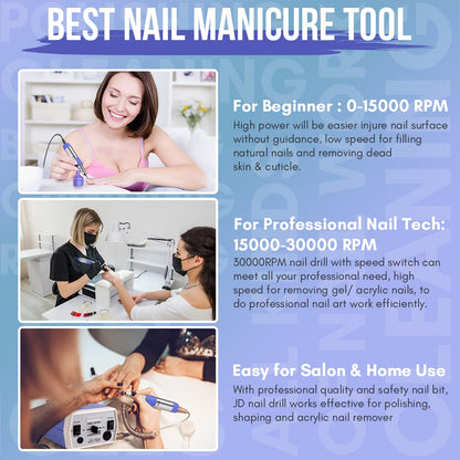 Makartt Electric Nail Drill - 35000RPM Rechargeable Efile with Coreless Motor, Nouvella Portable Nail Filer Machine for Acrylic Gel Removal with Drill Bits Set, Black