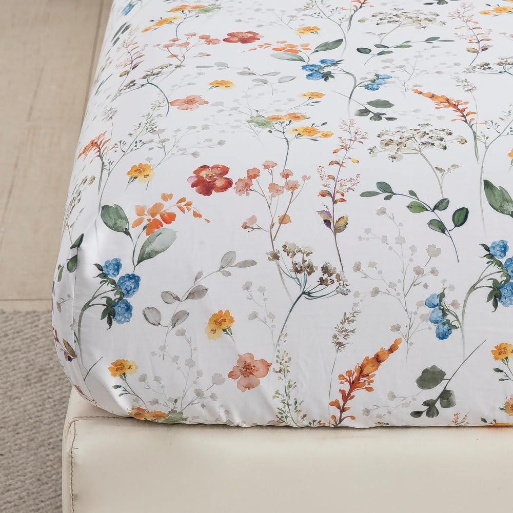 DAUAOTO King Size Printed Sheets Set, 100% Cotton Bedding Sets, Up to 14" Deep Mattress, Farmhouse Pattern Bedlinen Set, Botanical Garden