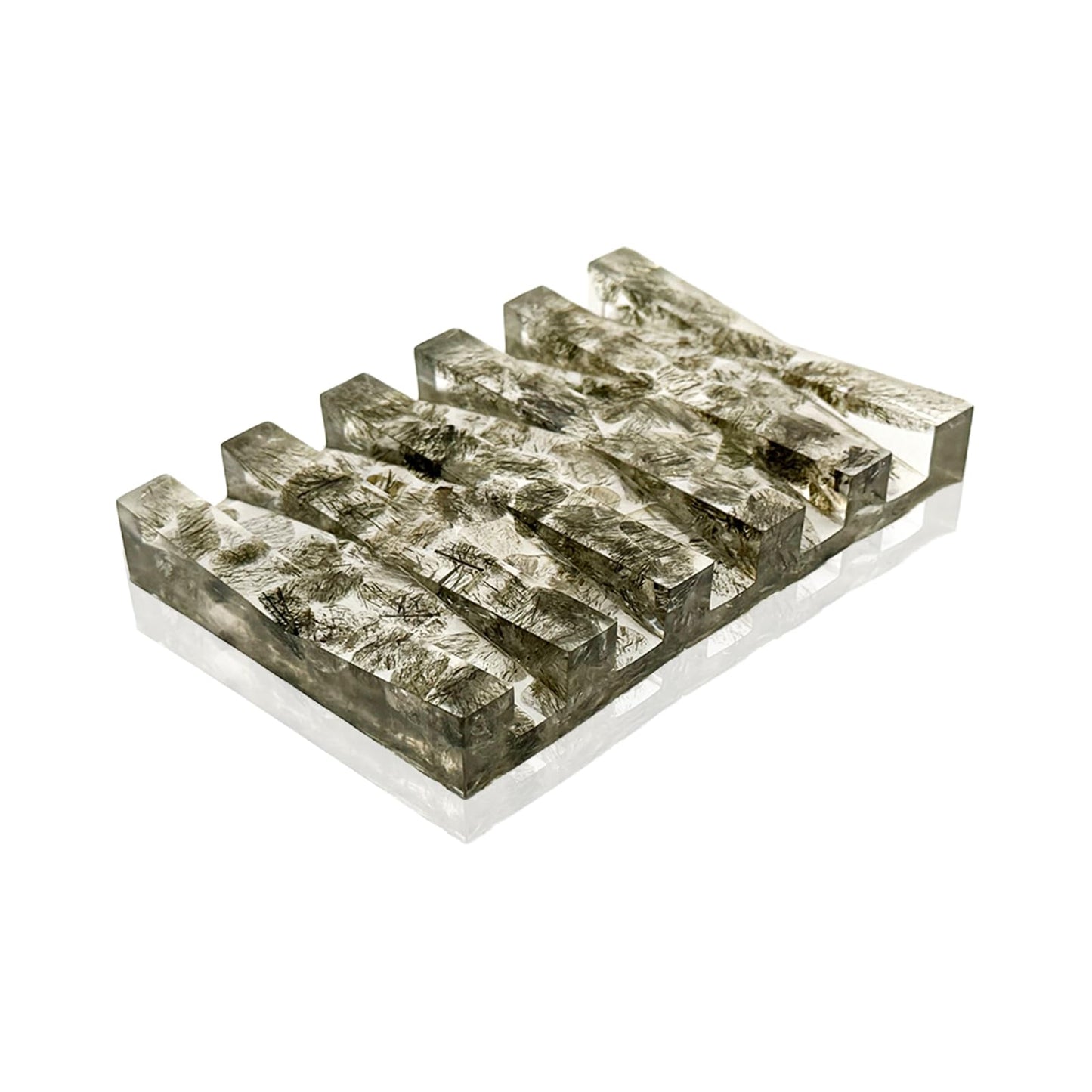 KUHPLOVE Soap Dish Rectangular Draining Holder with Natural Green Inclusions Handcrafted Bathroom Tray Modern Decor Accessory 4.33 x 2.99 x 0.59 Inches (Hair Crystal Double Drain Soap Rack)