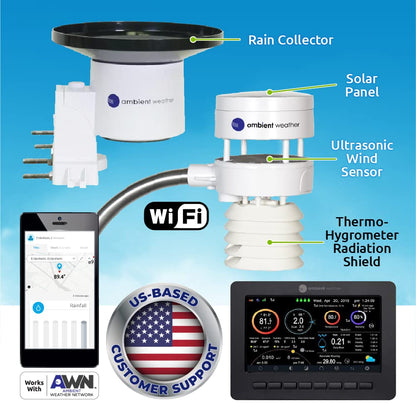 Ambient Weather WS-5000 Ultrasonic Smart Weather Station with TFT Full Color LCD Display