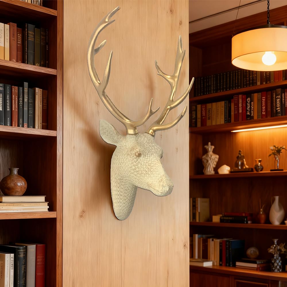 Mingzhang Deer Head Wall Decor Resin Animal Head Wall Sculpture Hanging Decoration for Home Bedroom Kitchen Bathroom Farmhouse Christmas Decor 15.7 Inch Deer Head Wall Mount