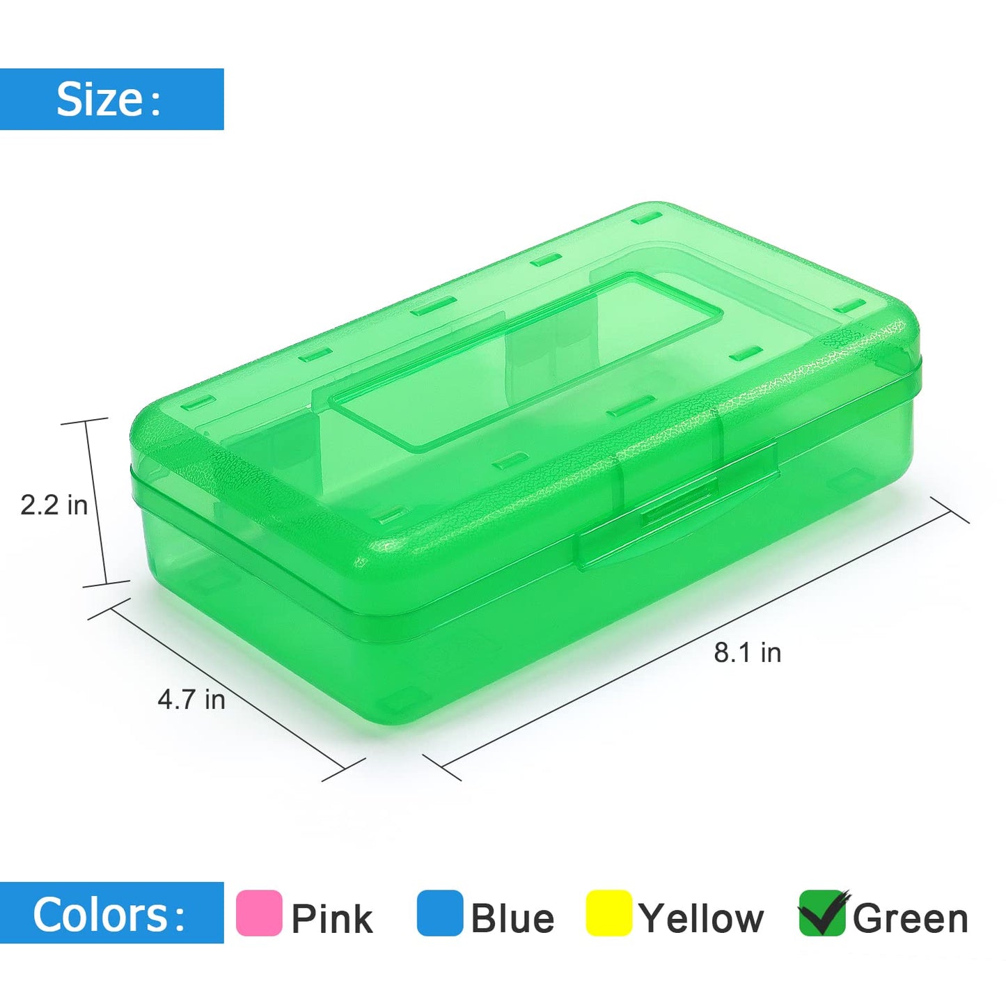 Tamaki 1 Pack Plastic Pencil Box Large Capacity Pencil Boxes Clear Boxes with Snap-tight Lid Stackable Design and Stylish Office Supplies Storage Organizer Box, Green