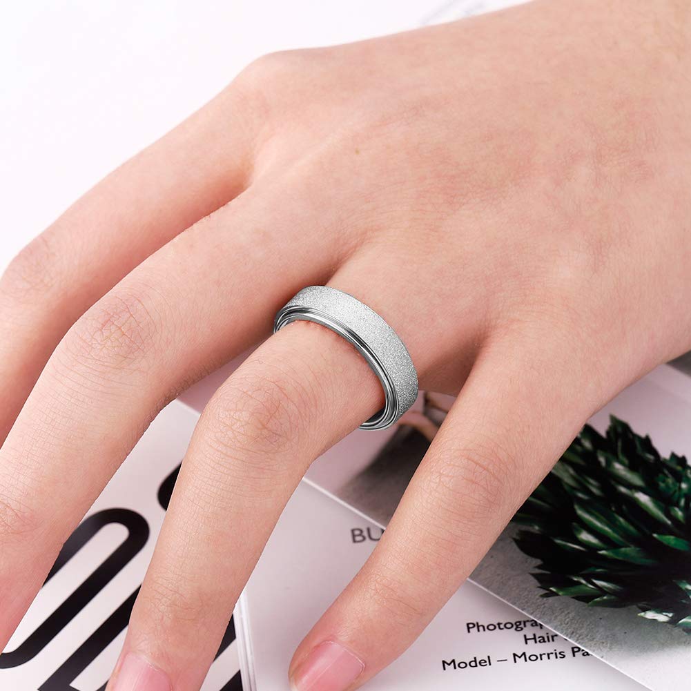 OreilleStar Anxiety Ring for Women Fidget Spinner Ring Fidget Toys Adults Titanium Stainless Steel Thumb Ring 6mm Wide Sivler Size 10