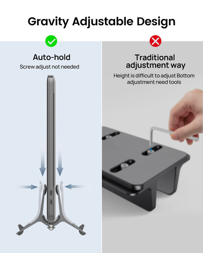 SODI Vertical Laptop Stand for Desk, Gravity Auto Lock MacBook Stand, Aluminum Laptop Holder Vertical Compatible with MacBook Pro, Air, Tablet, Space-Saving Organize Work & Home Office, Gray