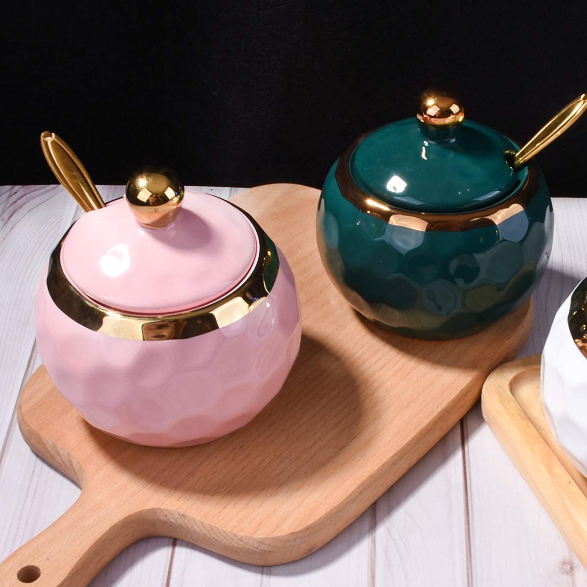 BOSILI Ceramic Sugar Bowl with Spoon Golf Shaped Ceramic Salt Container with Lid for Home and Kitchen (Pink)
