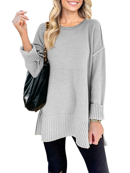 MEROKEETY Women's 2025 Fall Winter Oversized Pullover Sweater Casual Loose Crew Neck Long Sleeve Side Split Jumper Tops