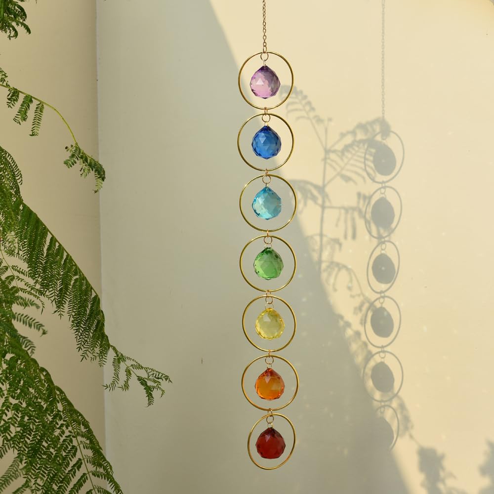 7-Chakra Hanging Crystal Chakra Suncatcher Chakra Wall Decor for Meditation