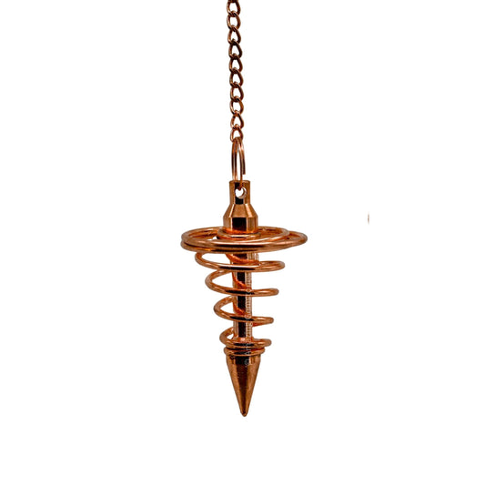 Amazing Gemstone Healing Metal Pendulums for Divination, Rose Gold Spiral Coil Open Chamber Steel Copper Pendulum High Energy Pendulo de Bronce Pendulos de Mesa MP9