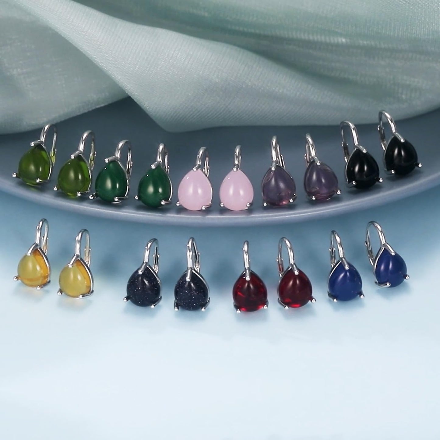 SHEAISRS Teardrop Rose Quartz Leverback Earrings for Women 925 Sterling Silver Pink Crystal Earrings