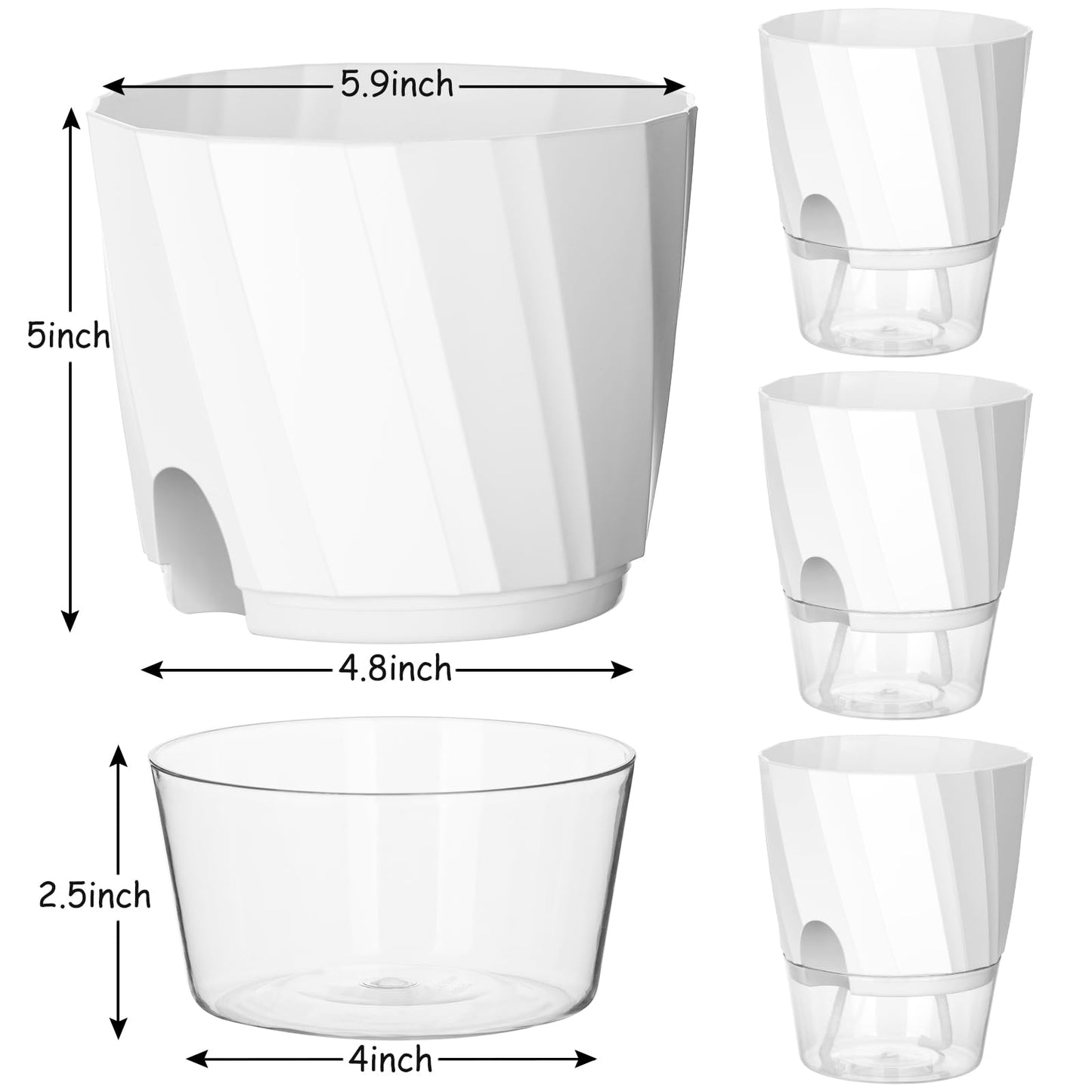 KIMCHOMERSE Self Watering Plant Pots, 6 Inch Plant Pots White, 3 Pack Flowers Pot Indoor Planter Pots with Tray for Spider Plant, Orchid, African Violet