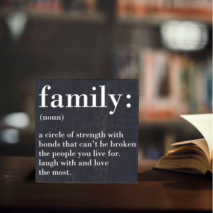 HTBIG Family Noun Family Quotes Desk Decor Wooden Box Sign Inspirational Rustic Black Wood Block Plaque Box Sign for Home Farmhouse House Kitchen Bathroom Living Room Shelf Table Decoration
