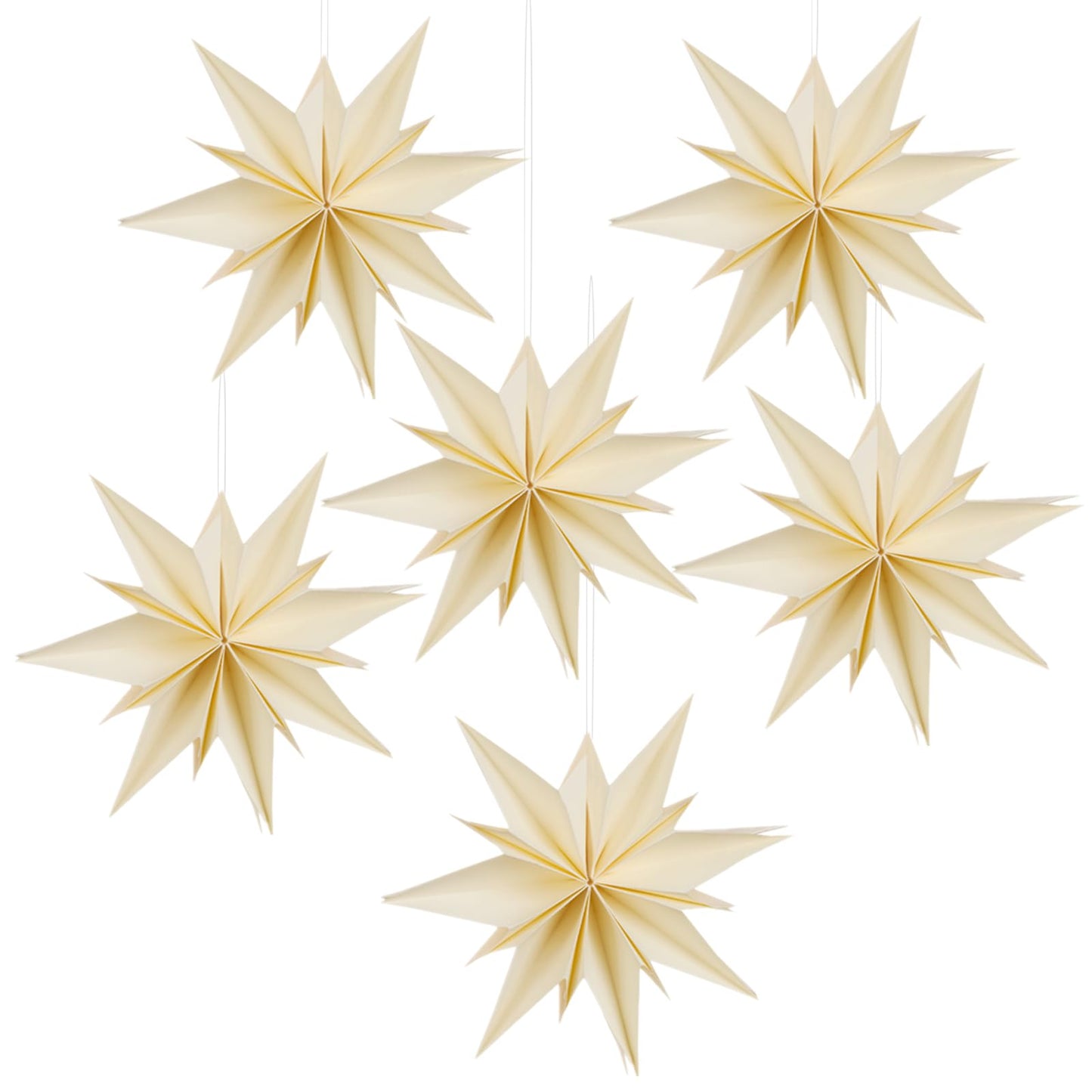 6 Pieces Beige Christmas Paper Star 5 Inch Xmas Hanging Star Ornaments Paper Snowflake Decorations for Little Christmas Tree Tiered Tray New Year Weddings Birthday Holiday Party Home Decor