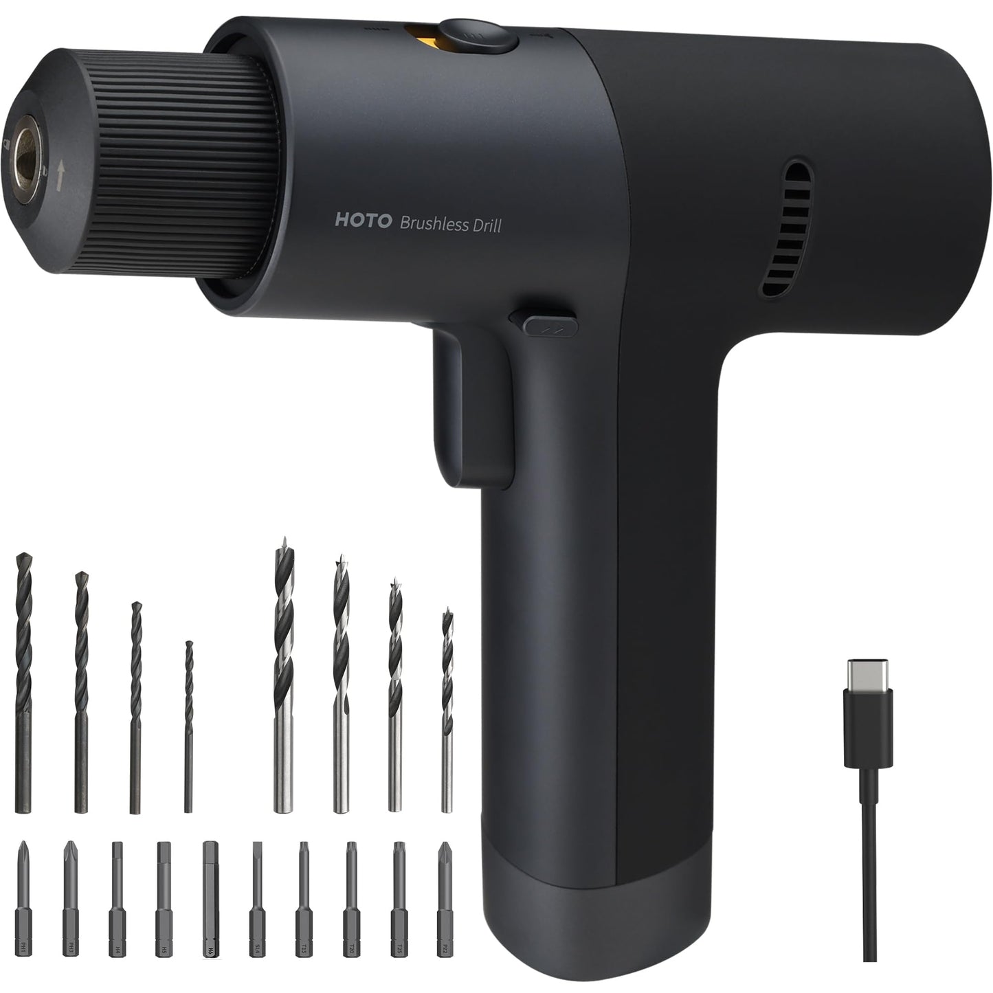 HOTO Brushless Drill, 12V Cordless, Power with LED Display, 30 Gears 2 Working Modes, 3/8 Inch Keyless Chuck, 266 in-lbs (30N·m) Torque, 2000mAh Battery, 10 Bits & 8 Drill Bits