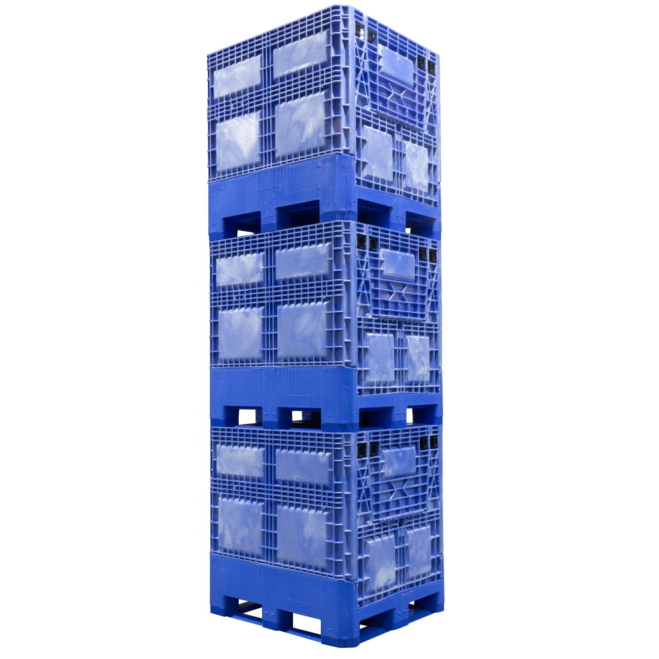 Buckhorn 48" x 40" x 46" Collapsible Bulk Box Container, General Purpose Plastic Stacking Gaylord Box with 4-Way Forklift Access and 2 Drop Doors, 1100 lb Capacity Storage Tote, Blue (BG48404602)