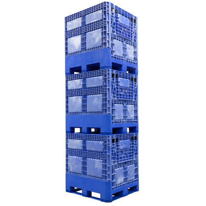 Buckhorn 48" x 40" x 46" Collapsible Bulk Box Container, General Purpose Plastic Stacking Gaylord Box with 4-Way Forklift Access and 2 Drop Doors, 1100 lb Capacity Storage Tote, Blue (BG48404602)