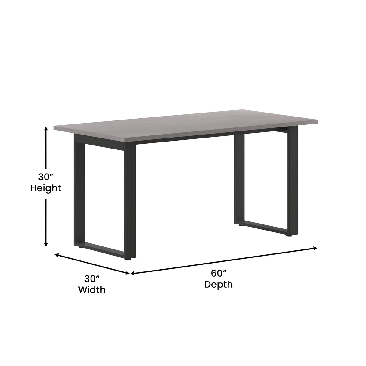 Flash Furniture Redmond Conference Table with U-Frame Base, Commercial Water and Scratch Resistant Laminate Finish, PVC Edge, Heavy Duty Steel Frame, 60x30, Gray Oak