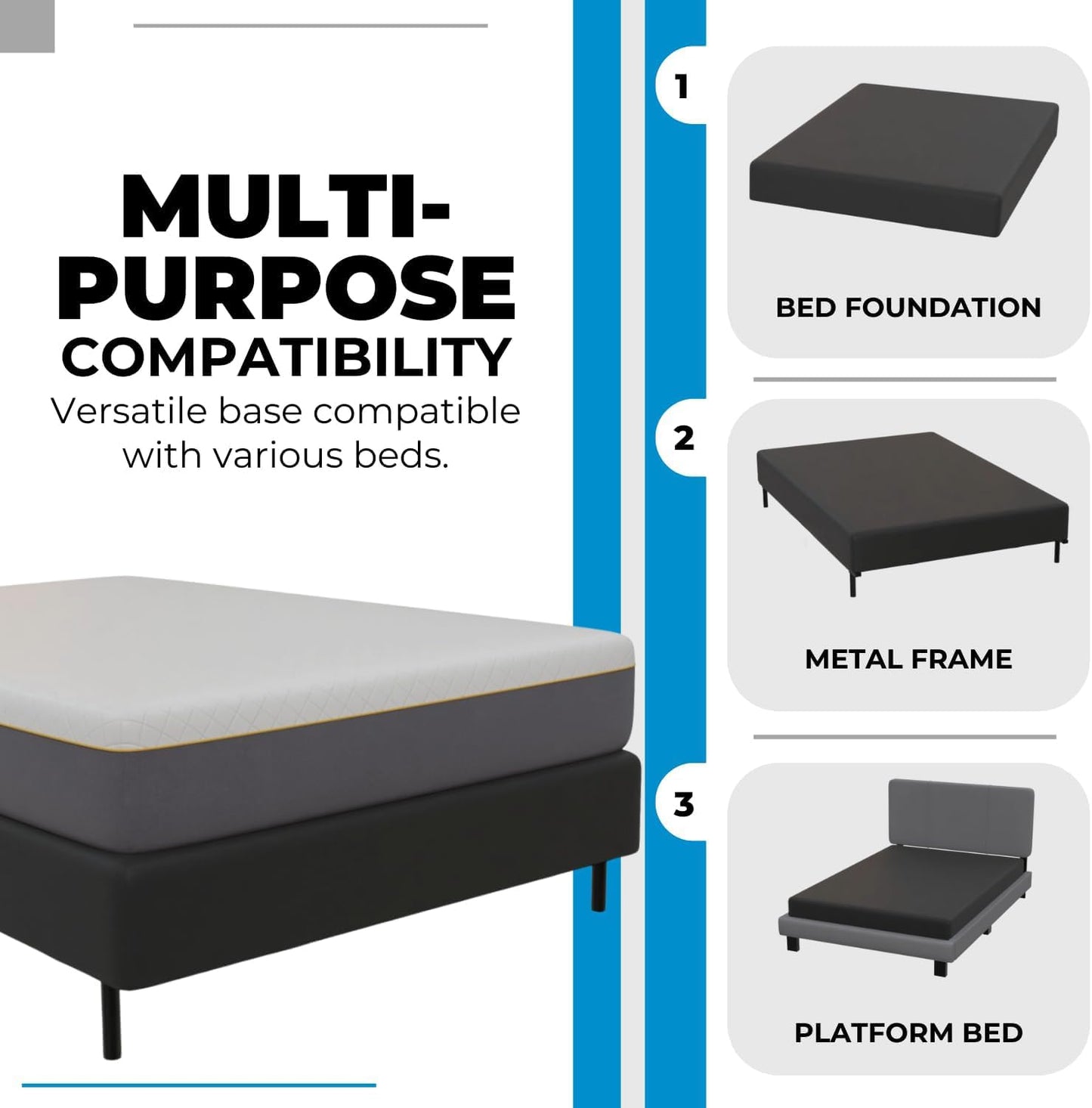 Boyd Sleep Full Size Omni Base 2-in-1 Metal Bed Frame or Foundation, Easy Assembly, Removable Legs, Heavy Duty Support, Headboard Brackets Included, Box Spring Alternative
