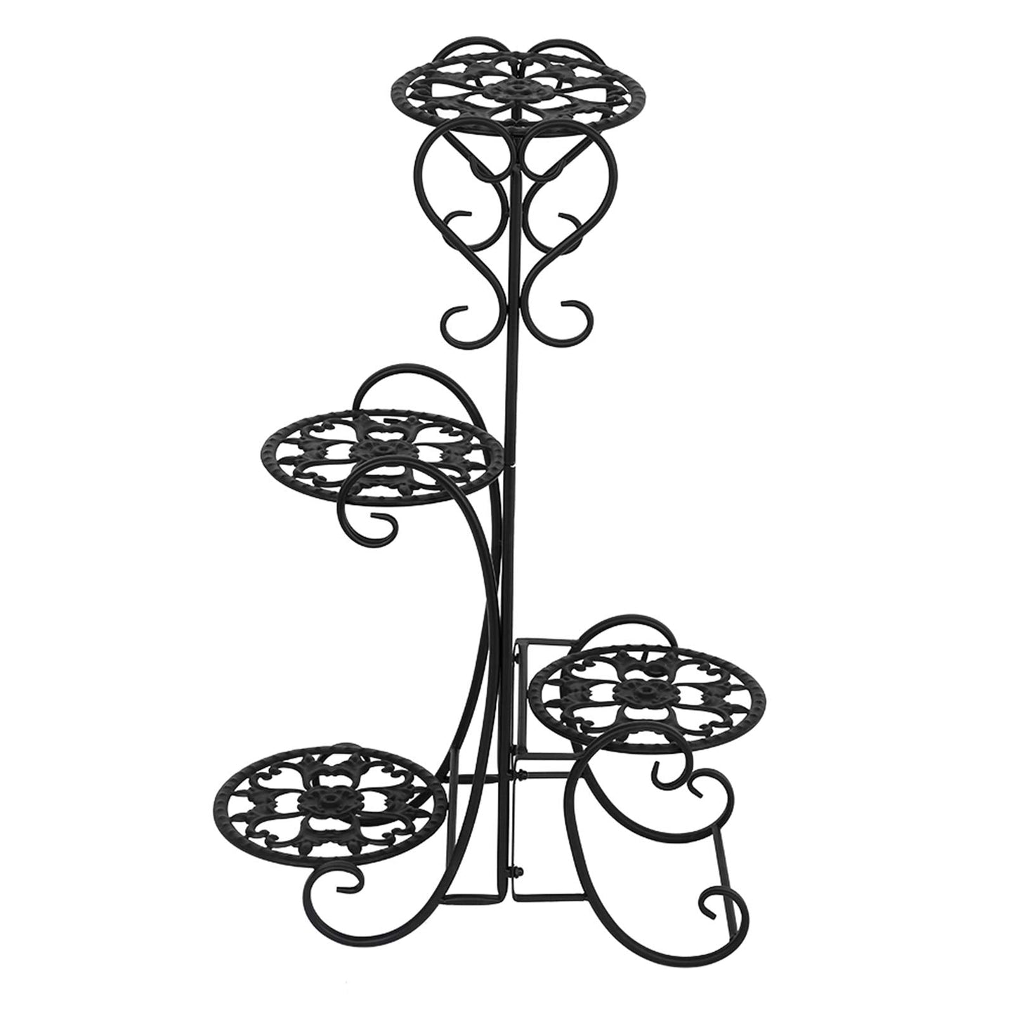 Plant Stand Indoor Outdoor,4 Tier Corner Shelf Shelves Decoration Display Rack - Metal Wrought Iron Multi Flower Planter Potted Holder Organizer for Living Room Balcony Garden Patio, Black