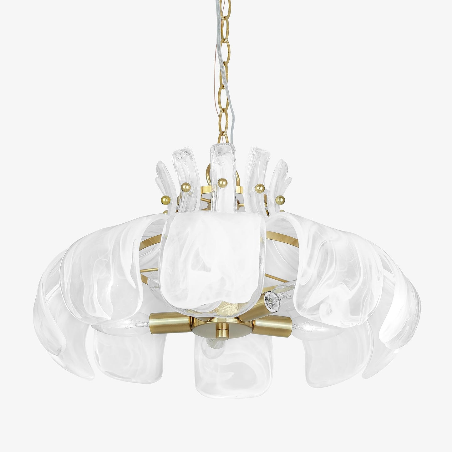 Wrlmfy Hammered Alabaster Glass Chandelier, 18" Hand-Blown Glass Pendant Brass Gold Hanging Lighting Fixture for Kitchen Island Dining Living Room Entryway, E12 Base (Gold & White Hammered Glass)