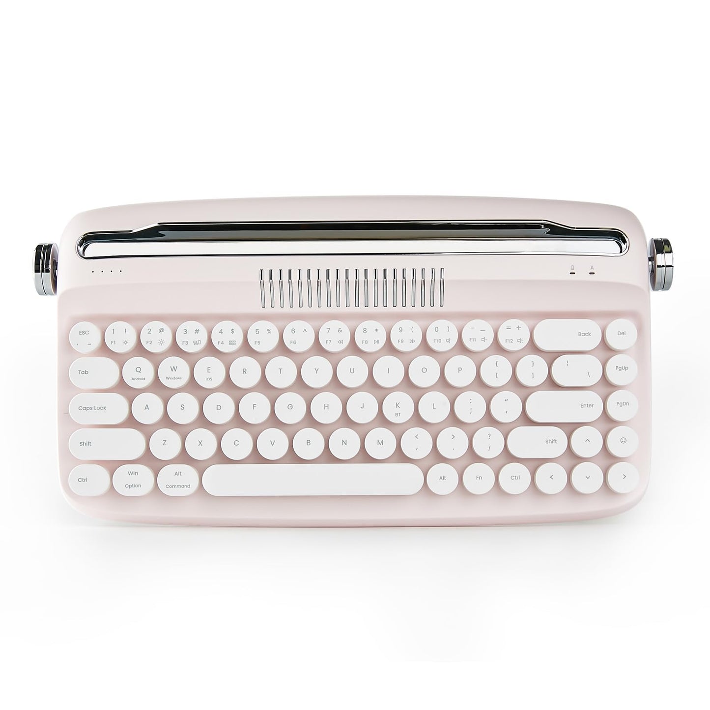 YUNZII Upgraded Wireless Typewriter Keyboard,with Retro Integrated Stand,USB-C/Bluetooth,Cute Round Keycaps, USB-C/Bluetooth Connection for Table, Phone, PC and Win/Mac/Android (B309, Baby Pink)