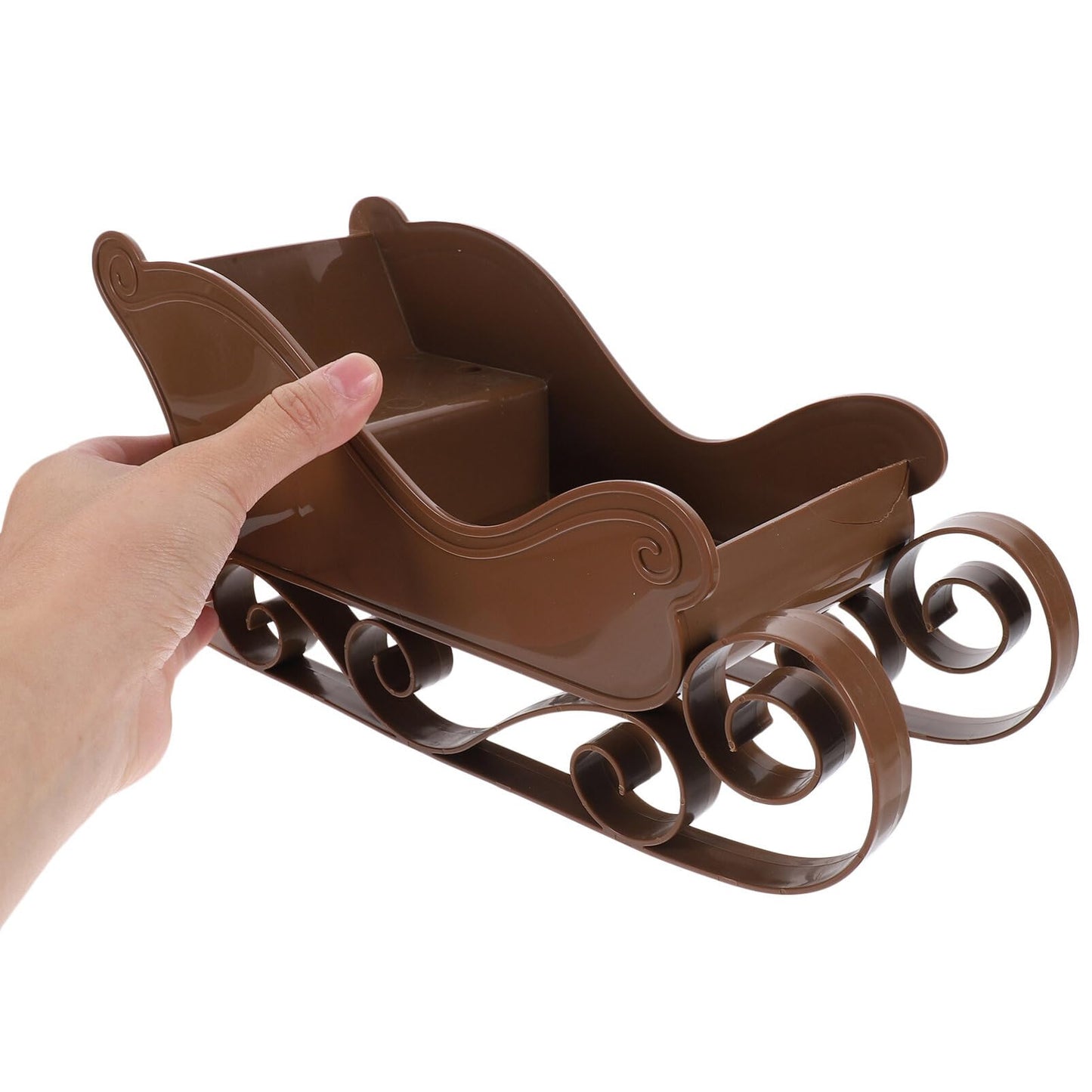 ARTIBETTER Christmas Santa Sleigh Red Candy Dish Bowl Server Prop Container Basket Succulent Planter Desktop Sled Figurine for Holiday Centerpiece Xmas Winter Decor Brown