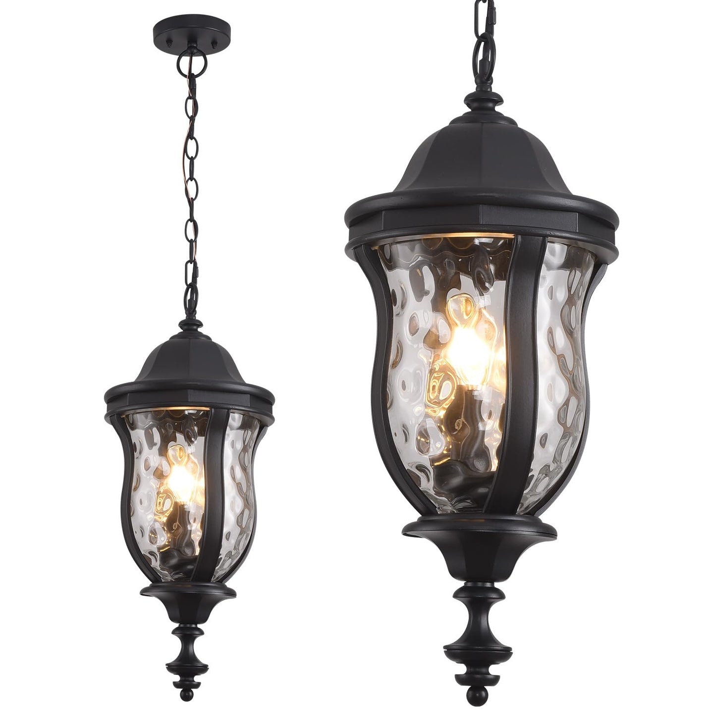 Smeike Large Outdoor Pendant Light Fixtures, 23.6'' Exterior Hanging Lantern Porch Light Adjustable, Black Hanging Lamp Farmhouse Exterior Chandelier Ceiling Mount for Entrance Patio