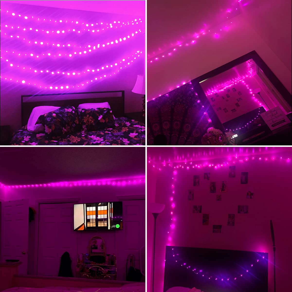 RUICHEN Plug in Fairy Lights with Switch, Waterproof 66 Ft 200 LED Silver Wire Starry String Firefly Lights for Bedroom, Patio, Garden, Balcony, Dorm, Pink