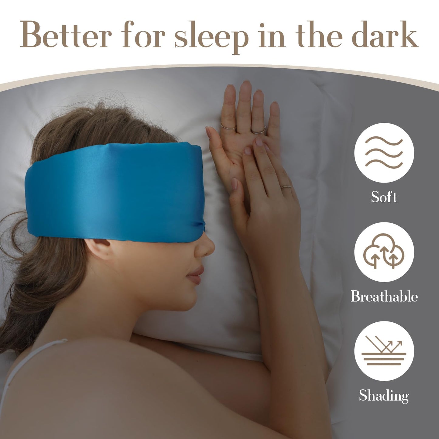 100% Mulberry Silk Sleep Mask Eye Mask for Women Man with Adjustable Band, for Side Sleeper Blackout Sleep Mask for Travel Rest and Office Large Size (Taupe)