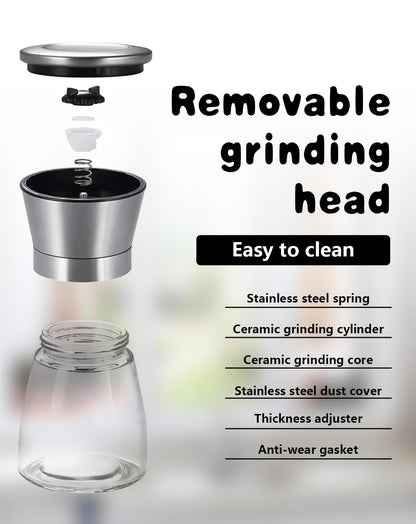 Salt and Pepper Grinder Set, Adjustable Coarseness Salt Shakers, Premium Ceramic Glass Body Salt and Pepper Mills [Without Spice Content]