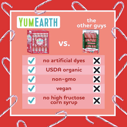 YumEarth Organic Candy Canes - Individually Wrapped Full Size Peppermint Candy Canes - Allergy Friendly, Non GMO, Gluten Free, Vegan, Dye Free Christmas Candy - 10 Count (Pack of 1)