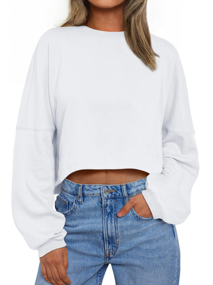 Trendy Queen Cropped Sweatshirts for Women Oversized Crewneck Sweaters Long Sleeve Tops Fall Winter Clothes 2025