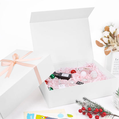 batifine Gift Box, 13x9x3.7 Inch Gift Boxes with Lids for Presents, Magnetic Large Gift Box Bridesmaid Proposal Graduation Birthday Wedding Storage White Boxes (2 Pack)
