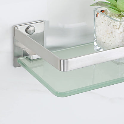 SAYAYO Bathroom Shelf Tempered Glass Shelf Wall Mounted, Brushed Shower Storage with SUS304 Stainless Steel Rail, 38CM Length, EGDL1001-LS