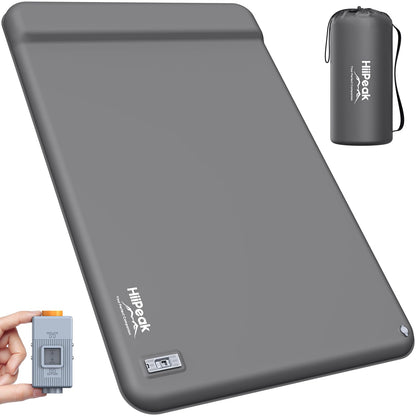 HiiPeak Double Camping Sleeping Pad with Electric Pump, 3" Thick 2 Person Self Inflating Memory Foam Mattress Pad with Pillow, Portable Sleeping Mat for Travel, Car, Tent, Full Size (Gray)