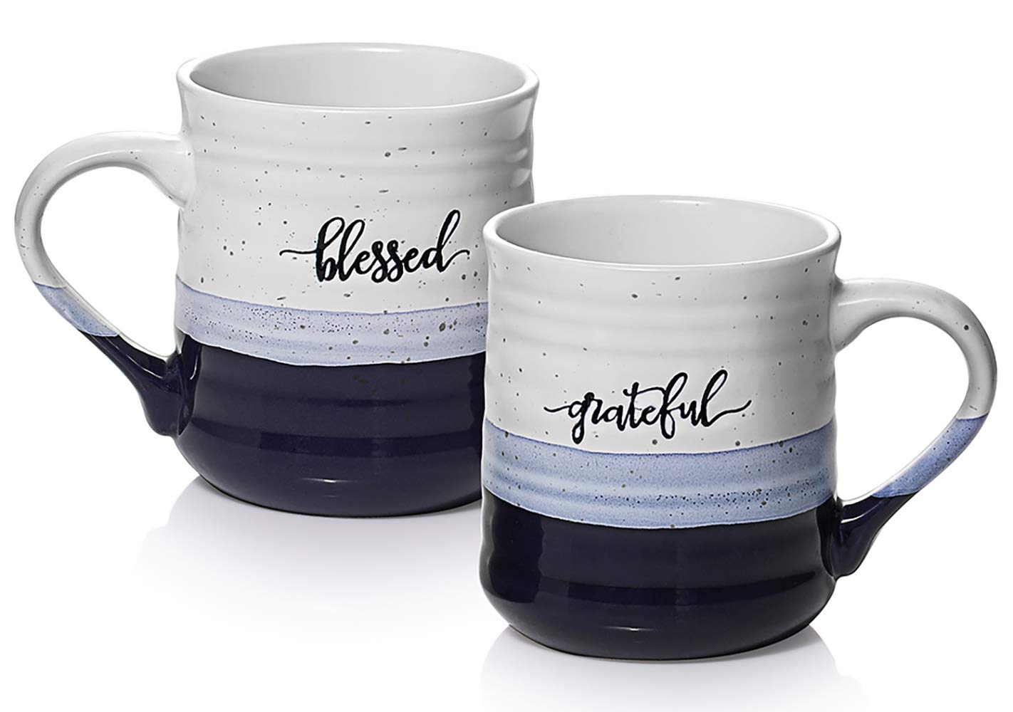 DOWAN 20 oz Coffee Mugs, Large Mugs with Word Blessed Grateful, Porcelain Coffee Cup, Thank You Gifts for Mom Dad, Set of 2