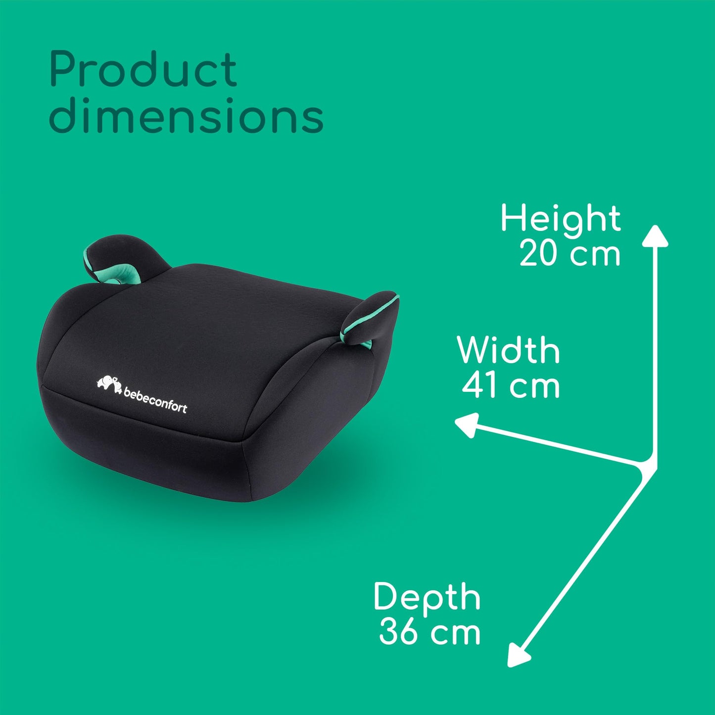 Bebeconfort Manga i-Safe, Car Booster Seat, 6–12 Years, 125–150cm, Child Booster Seat, Compact & Lightweight (<1kg), Easy Belt Installation, Fully Padded, Soft-Touch Fabrics, Full Black