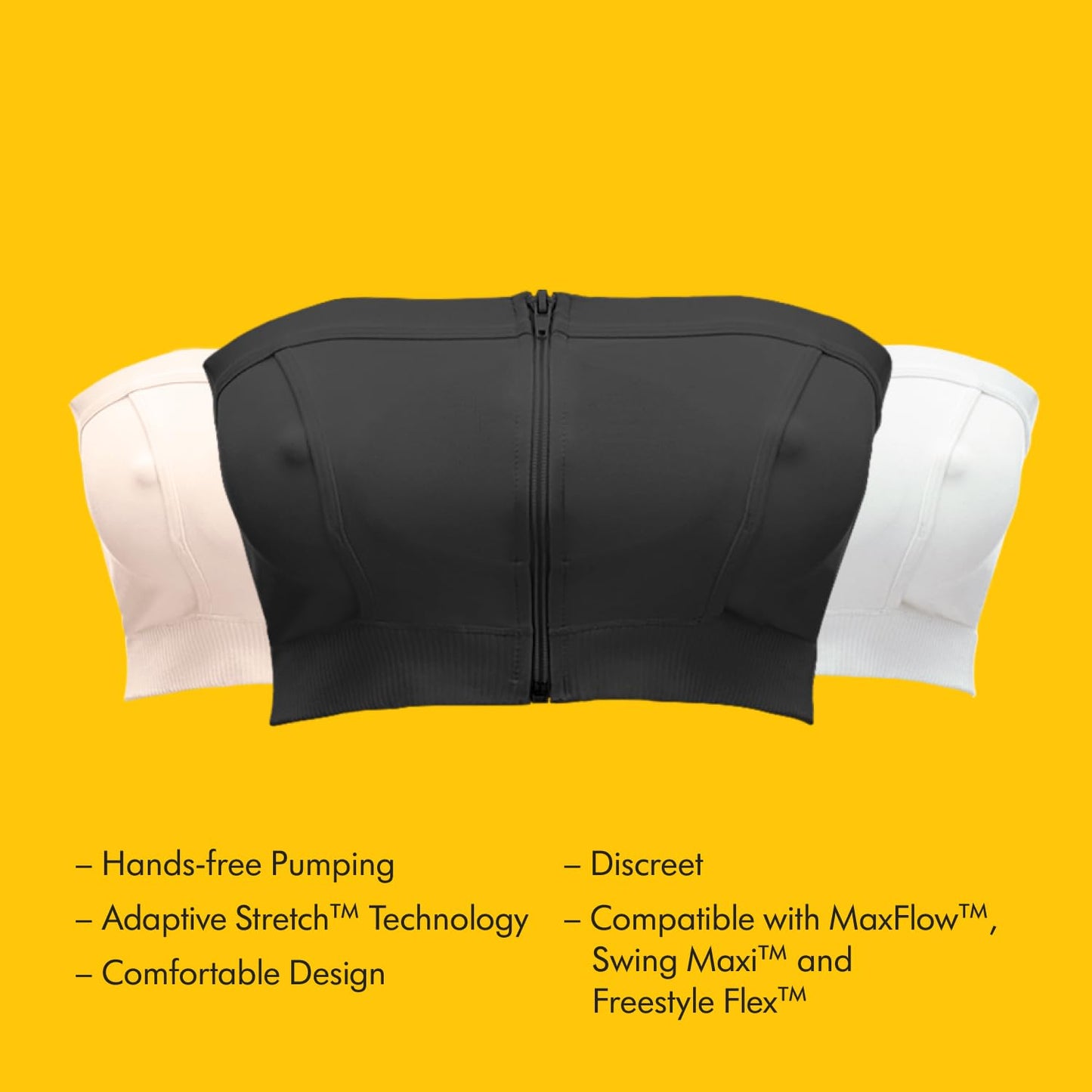 Medela Hands Free Pumping Bustier, Easy Expressing Pumping Bra with Adaptive Stretch and Easy Milk Flow Black