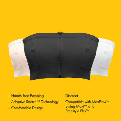 Medela Hands Free Pumping Bustier, Easy Expressing Pumping Bra with Adaptive Stretch and Easy Milk Flow Black