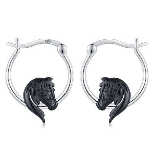 JUSTKIDSTOY Horse Earrings for Women 925 Sterling Silver Black Horse Hoop Earrings Jewelry Christmas Graduation Gifts for Daughter Her Girlfriend
